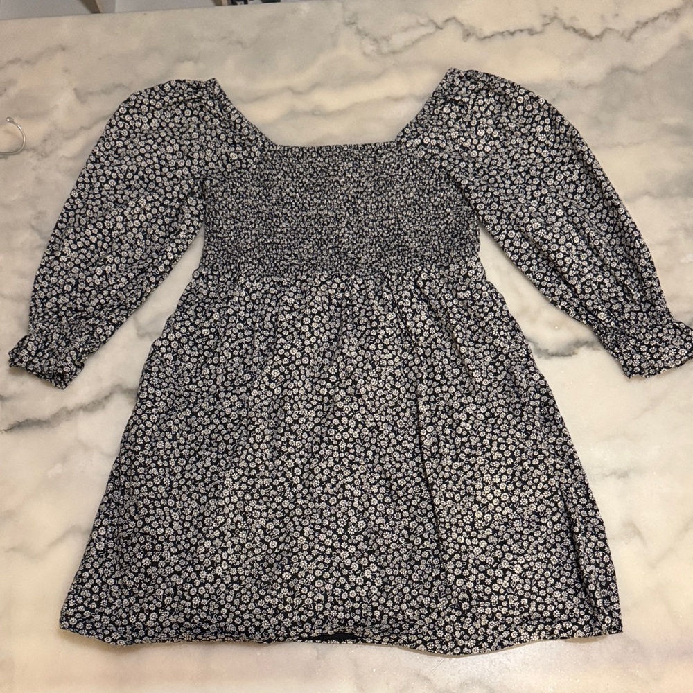 Madewell Black and White Floral Long Sleeve Dress